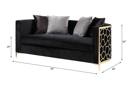 Acme - Fergal Loveseat W/4 Pillows 55666 Black Velvet & Gold Finish