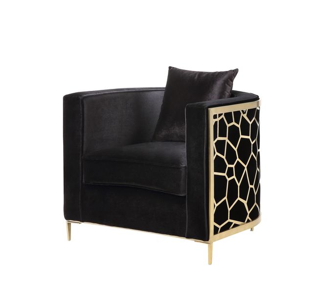 Acme - Fergal Chair W/Pillow 55667 Black Velvet & Gold Finish