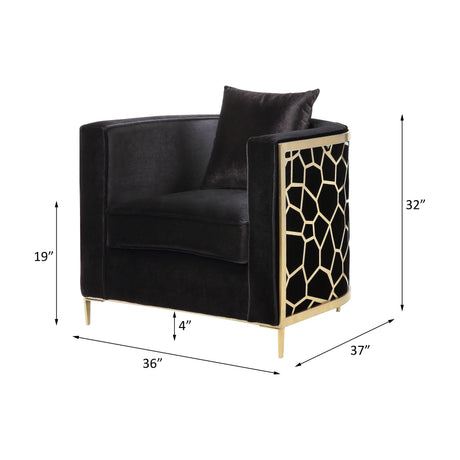 Acme - Fergal Chair W/Pillow 55667 Black Velvet & Gold Finish