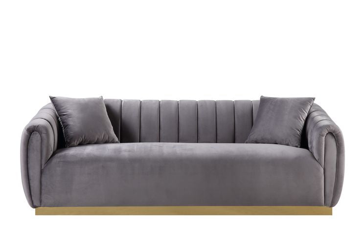 Acme - Elchanon Sofa W/2 Pillows 55670 Gray Velvet & Gold Finish