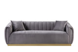 Acme - Elchanon Sofa W/2 Pillows 55670 Gray Velvet & Gold Finish