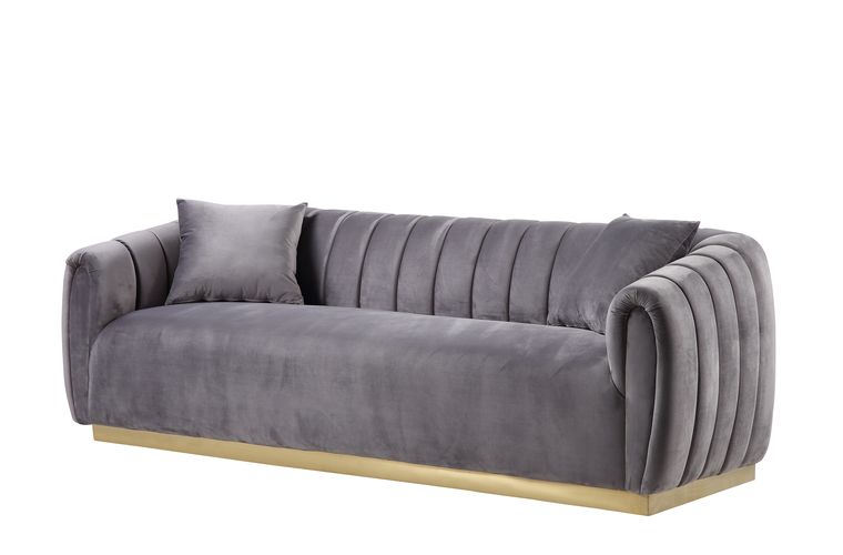 Acme - Elchanon Sofa W/2 Pillows 55670 Gray Velvet & Gold Finish