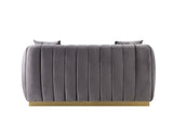 Acme - Elchanon Loveseat W/2 Pillows 55671 Gray Velvet & Gold Finish