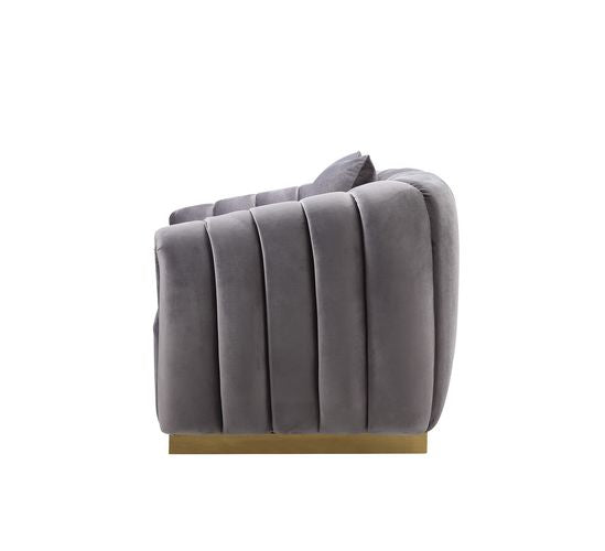 Acme - Elchanon Chair W/Pillow 55672 Gray Velvet & Gold Finish