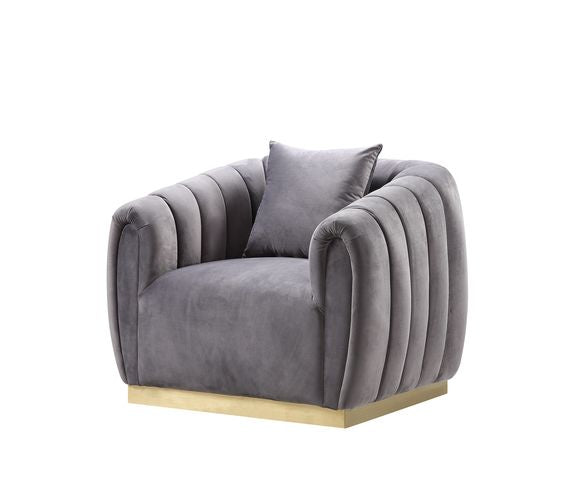 Acme - Elchanon Chair W/Pillow 55672 Gray Velvet & Gold Finish