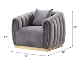 Acme - Elchanon Chair W/Pillow 55672 Gray Velvet & Gold Finish