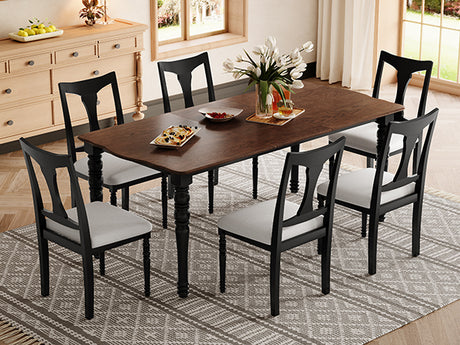 7-Piece Dining Table Set, 60inch to 78inch Extendable Wood Dining Table with Removable Leaf, Kitchen Table Set with 6 Upholstered Side Chair, Dining Table Set for 6 - sold by Home Elegance USA