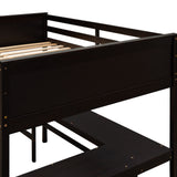 Full size Loft Bed with Shelves and Desk, Wooden Loft Bed with Desk - Espresso - Home Elegance USA