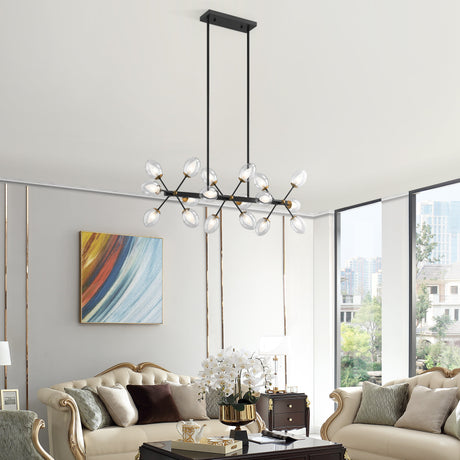 Nodus Crystal Rectangular 18 Lights Chandelier // Black  | Finesse - Home Elegance USA