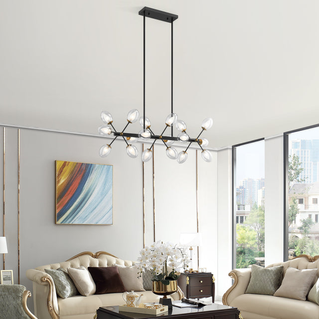 Nodus Crystal Rectangular 18 Lights Chandelier // Black  | Finesse - Home Elegance USA