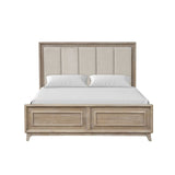 Contemporary Queen Size Bed with Channel Padded Headboard in Oak Finish, BedFrame 1pc Bed Bedroom