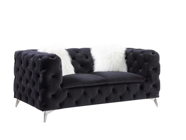 Acme - Phifina Loveseat W/2 Pillows 55921 Black Velvet