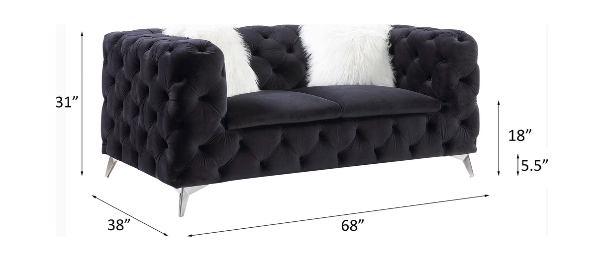 Acme - Phifina Loveseat W/2 Pillows 55921 Black Velvet