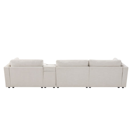 124'' L-Shaped Sectional Sofa with Multi-Functional Storage Console, Wired&Wireless Charger, Movable Ottoman, Wider&Thicker Cushion, Free Combination for Living Room&Apartment, Chenille - sold by Home Elegance USA