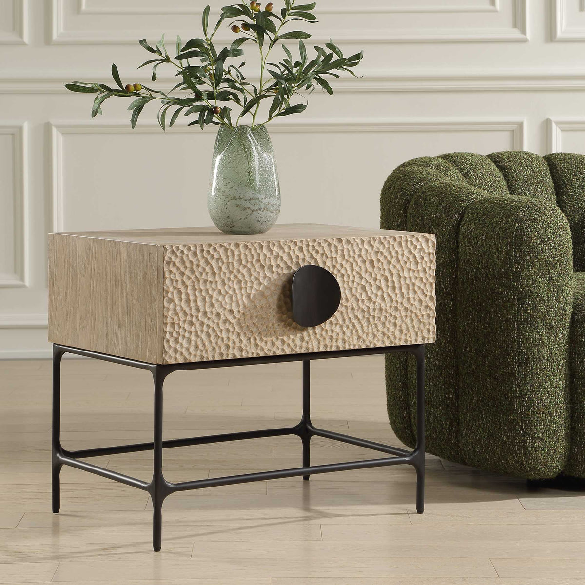 Lunar Wooden Side Table Black / Woodtone - Light Brown by Uttermost - View 3