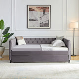 Daybed with Trundle, Upgraded Velvet Upholstered Twin Size Day Bed Button - Tufted Sofa Daybed Frame with A Trundle, No Box Spring Needed, Furniture for Bedroom Living Room Guest Room (8197 - Grey, Full) - W1756S00005 - Home Elegance USA - 3