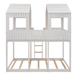 Full Over Full WoodBunk Bed with Roof, Window, Guardrail, Ladder(White)( old sku: LT000031AAK ) - Home Elegance USA