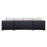 Acme - Merill Sectional Sofa W/Sleeper & 6 Pillows 56015 Beige Fabric & Black Synthetic Leather