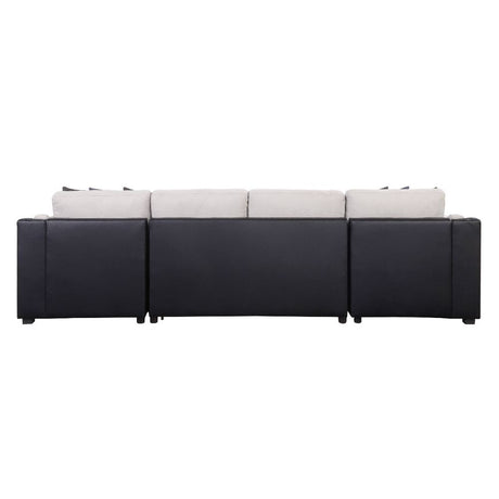 Acme - Merill Sectional Sofa W/Sleeper & 6 Pillows 56015 Beige Fabric & Black Synthetic Leather