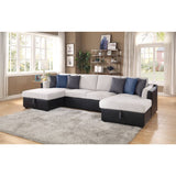 Acme - Merill Sectional Sofa W/Sleeper & 6 Pillows 56015 Beige Fabric & Black Synthetic Leather