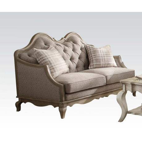 Acme - Chelmsford Loveseat W/2 Pillows 56051 Beige Fabric & Antique Taupe Finish