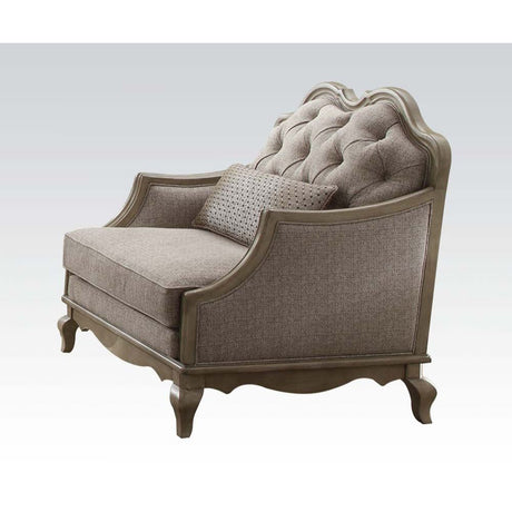 Acme - Chelmsford Chair W/Pillow 56052 Beige Fabric & Antique Taupe Finish
