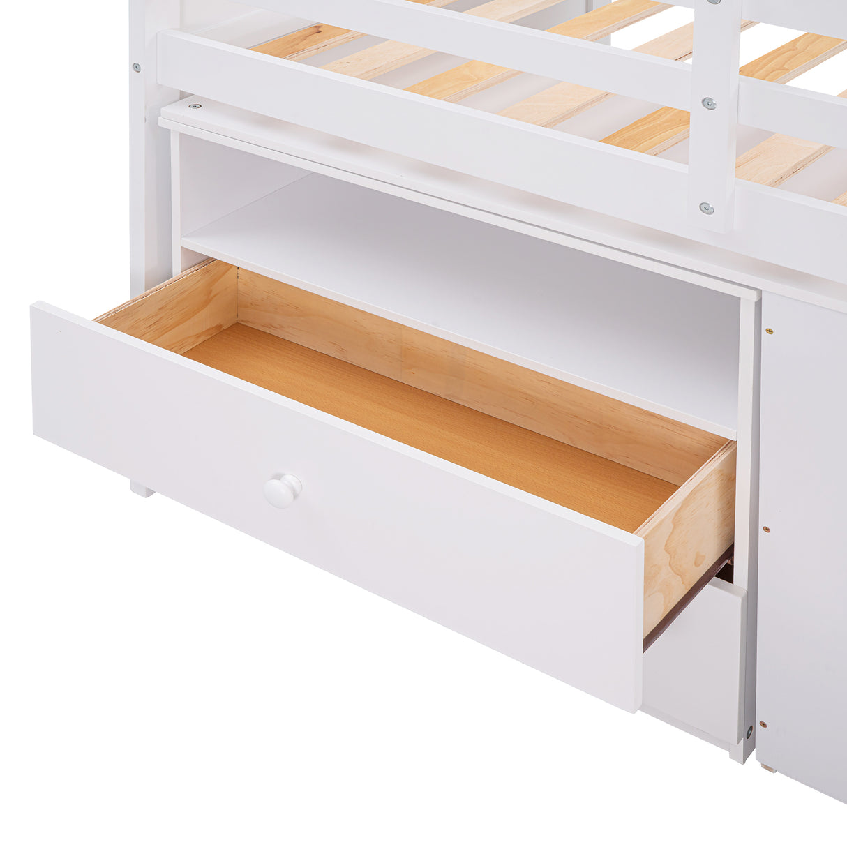 Loft Bed Low Study Twin Size Loft Bed With Storage Steps and Portable,Desk,White(OLD SKU: LT000101AAK) - Home Elegance USA