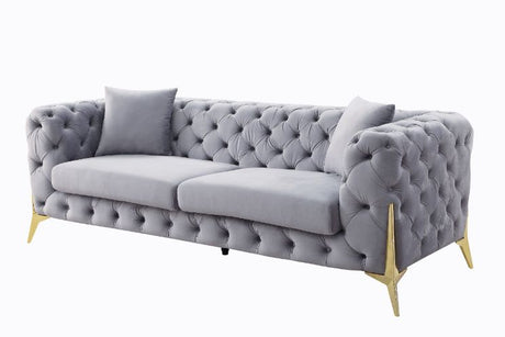 Acme - Jelanea Sofa W/2 Pillows (Same As Lv01406) 56115 Gray Velvet & Gold Finish