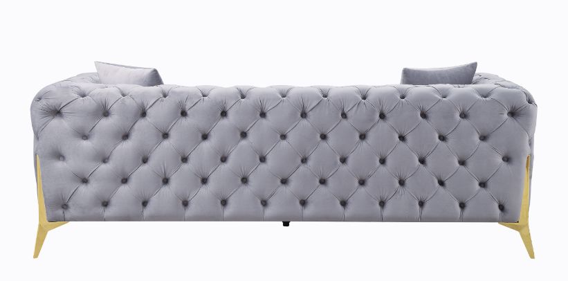 Acme - Jelanea Sofa W/2 Pillows (Same As Lv01406) 56115 Gray Velvet & Gold Finish