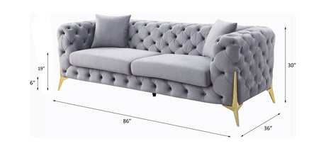 Acme - Jelanea Sofa W/2 Pillows (Same As Lv01406) 56115 Gray Velvet & Gold Finish