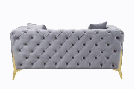 Acme - Jelanea Loveseat W/2 Pillows (Same As Lv01407) 56116 Gray Velvet & Gold Finish