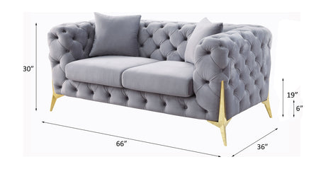 Acme - Jelanea Loveseat W/2 Pillows (Same As Lv01407) 56116 Gray Velvet & Gold Finish