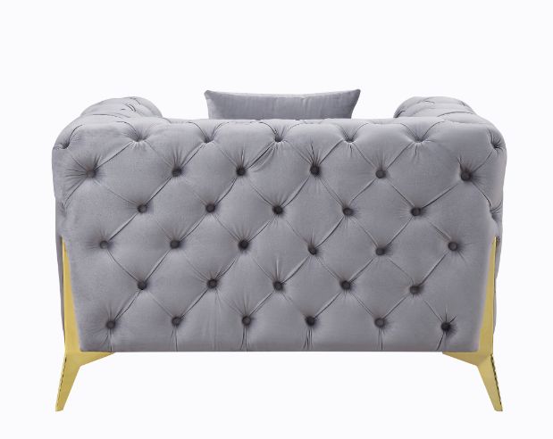 Acme - Jelanea Chair W/Pillow (Same As Lv01408) 56117 Gray Velvet & Gold Finish