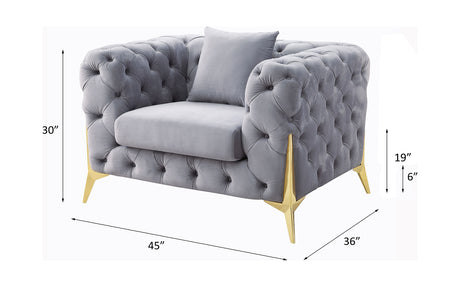 Acme - Jelanea Chair W/Pillow (Same As Lv01408) 56117 Gray Velvet & Gold Finish