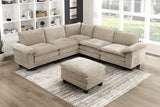 Modern Contemporary 6-Piece Modular Sectional with Ottoman Plush Comfort Taupe Chenille Upholstery Living Room Furniture Durable Plywood
