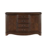 Wooden sideboard with three drawers and two doors on a white background
