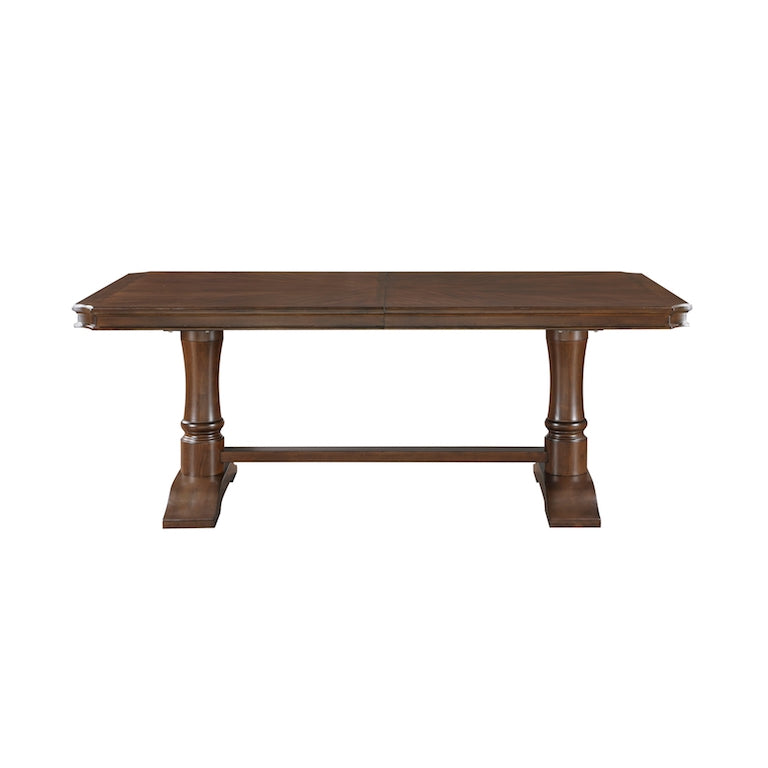 Wooden table with a dark brown finish on a white background