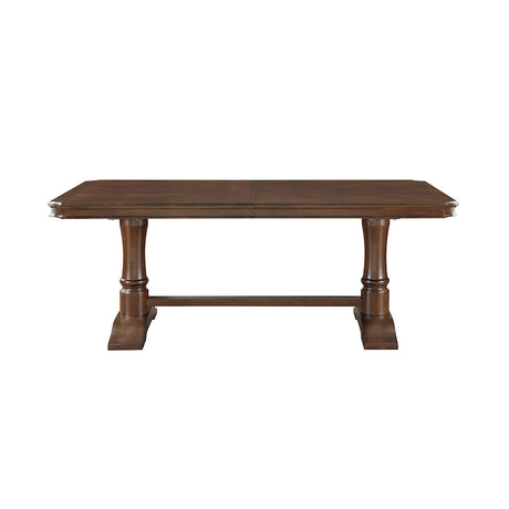 Wooden table with a dark brown finish on a white background