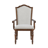 Wooden armchair with upholstered seat and backrest on a white background