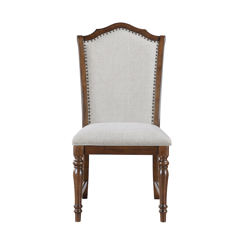 Chair with wooden frame and upholstered seat on a white background