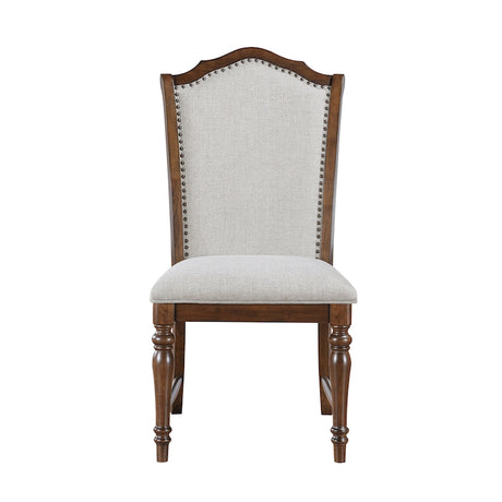 Chair with wooden frame and upholstered seat on a white background