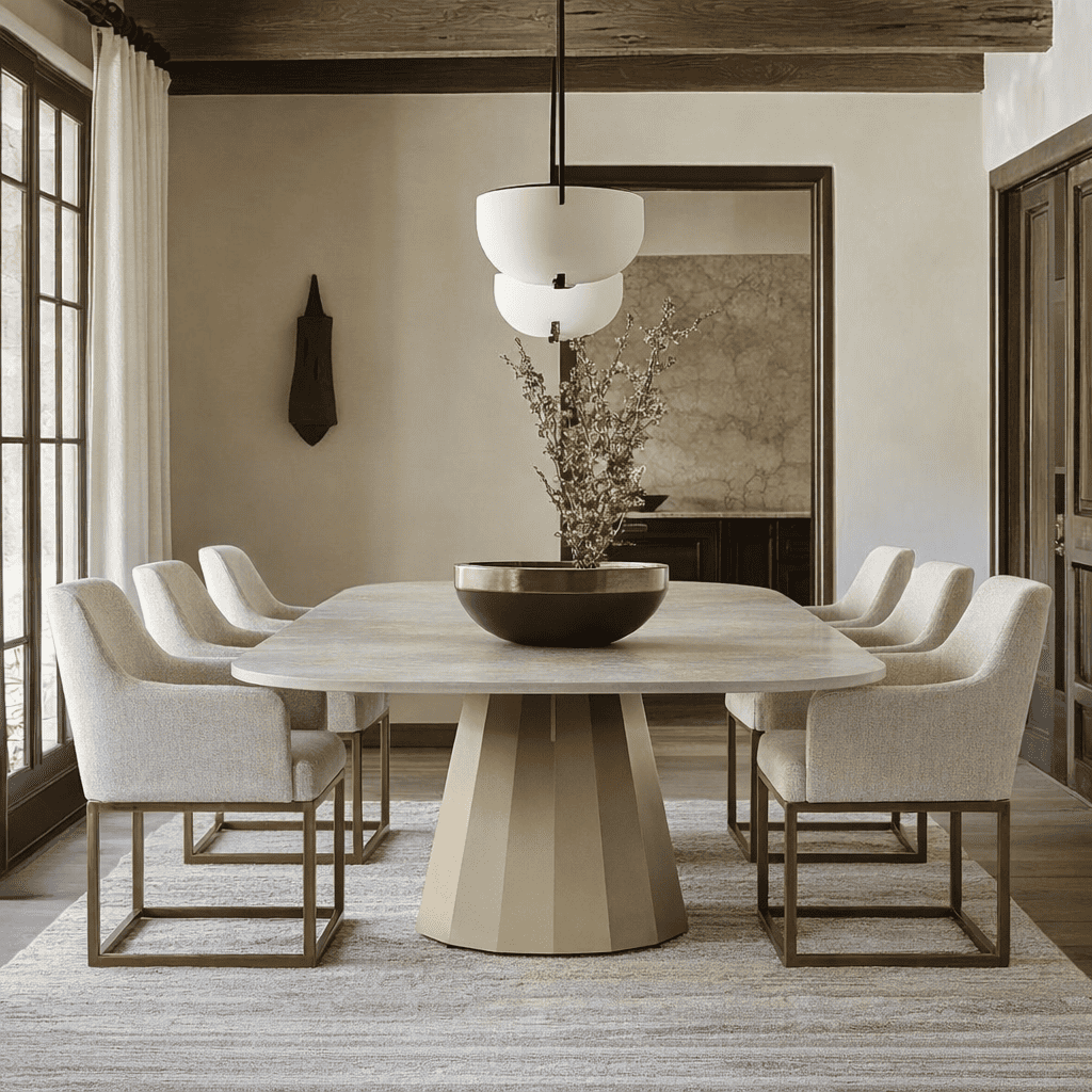 Vela - Modern Ceramic + Brass Dining Table - View Image 1