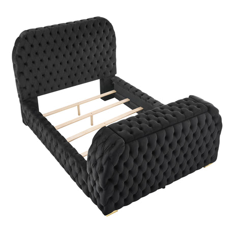 Luxurious Queen Size 3pc Bed Set Comfort Innovative Design Bed Deeply Tufted Headboard Upholstered Black Velvet Television Lift Built-in Electric Fireplace Bedroom Furniture 1x Bed 2x Nightstands - sold by Home Elegance USA