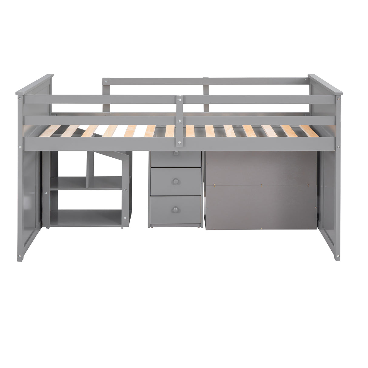 Loft Bed Low Study Twin Size Loft Bed With Storage Steps and Portable,Desk,Gray(OLD SKU: LT000101AAE) - Home Elegance USA