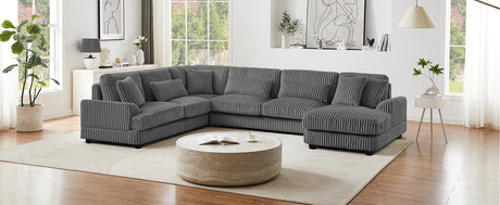 Modern Oversized U-shaped Sectional Sofa with Chaise Lounge in Dark Gray Corduroy, 129' - sold by Home Elegance USA