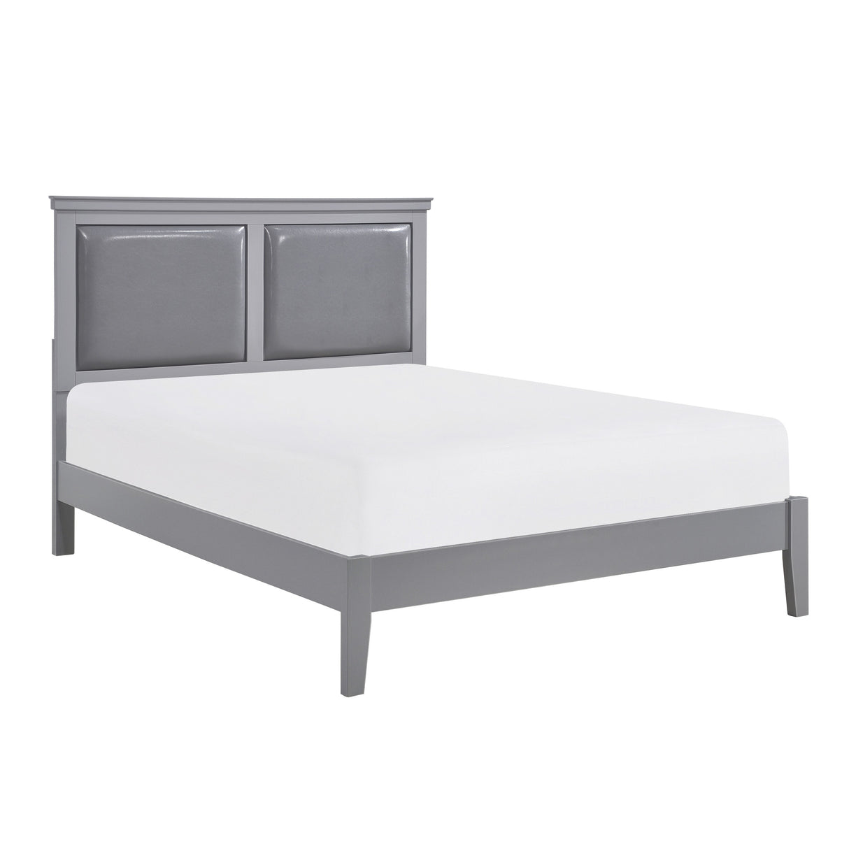 Classic Gray Finish Eastern King Size Panel Bed Upholstered Headboard Wooden Bedroom Furniture 1pc