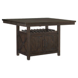 Dark wood kitchen island with storage cabinet on a white background