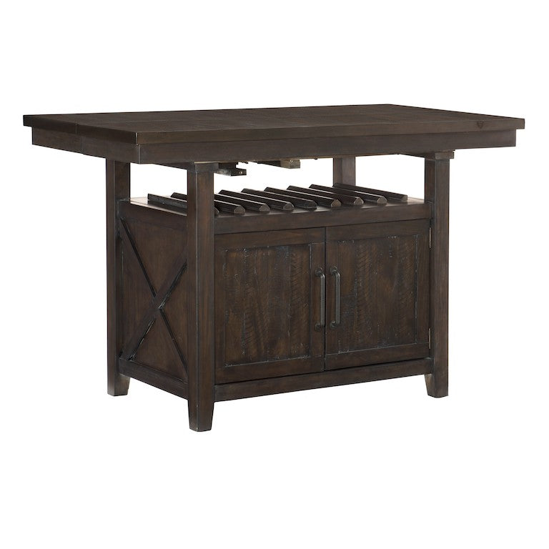Wooden kitchen island with storage cabinets on a white background