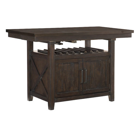 Wooden kitchen island with storage cabinets on a white background