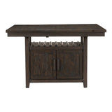 Dark wooden kitchen island with storage cabinets on a white background